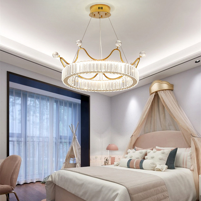 Phòng ngủ trẻ em tròn sáng tạo Đèn LED mặt dây chuyền pha lê Ánh sáng kim loại trong suốt Vàng